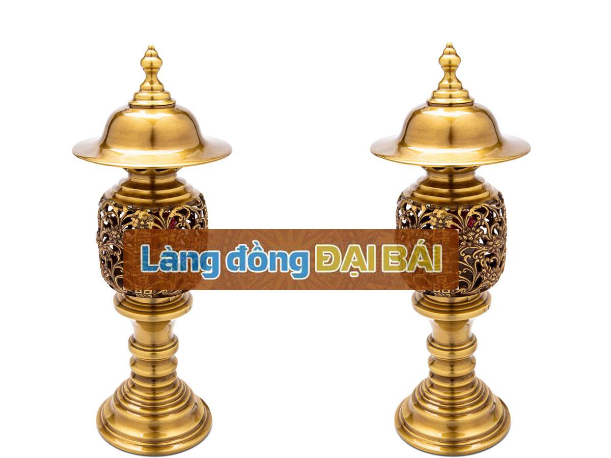 Bộ chân đèn thờ bằng đồng Vàng Đậm - Bộ thờ cúng MNV-DD18/43
