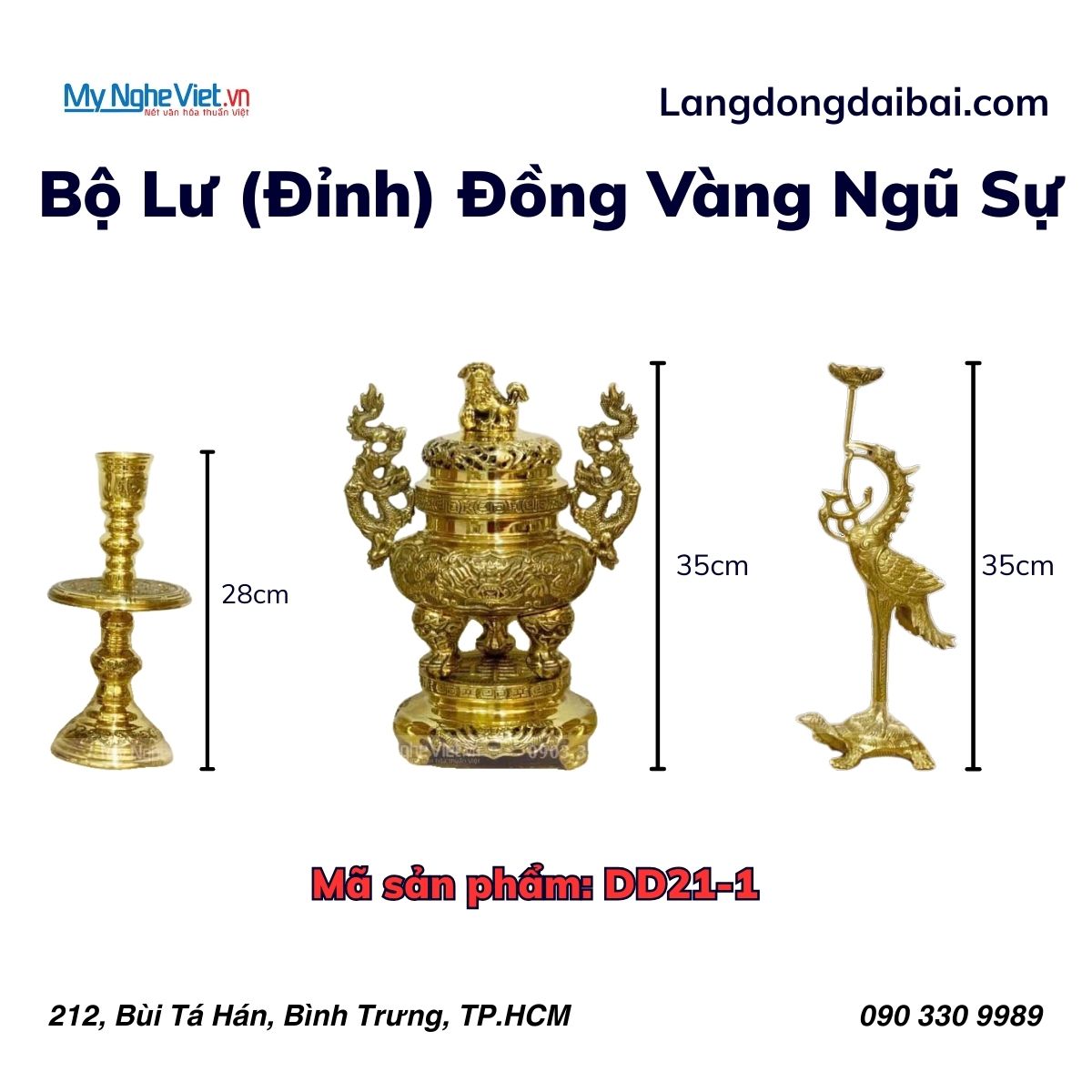 Bộ Lư đồng (Đỉnh đồng) -Bộ tam sự bằng đồng- Bộ thờ cúng MNV-DD18/H35