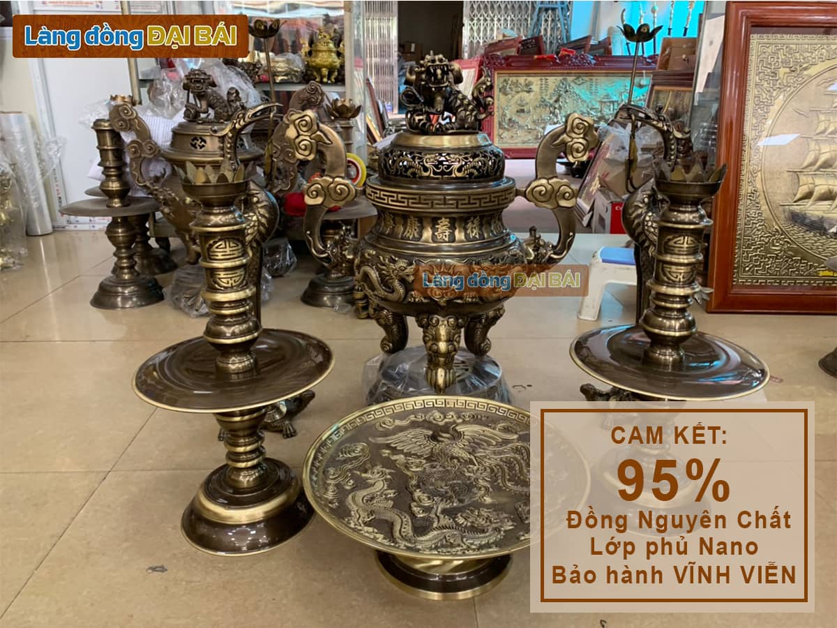 Bộ tam Sự đồng Cạo Màu Rồng Phụng cao 90cm  MNV-DD18/90caomau