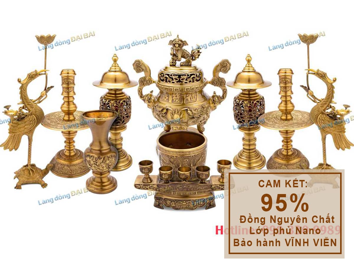 Bộ Đồ Thờ Cúng Đồng Vàng Đậm 10 Món 