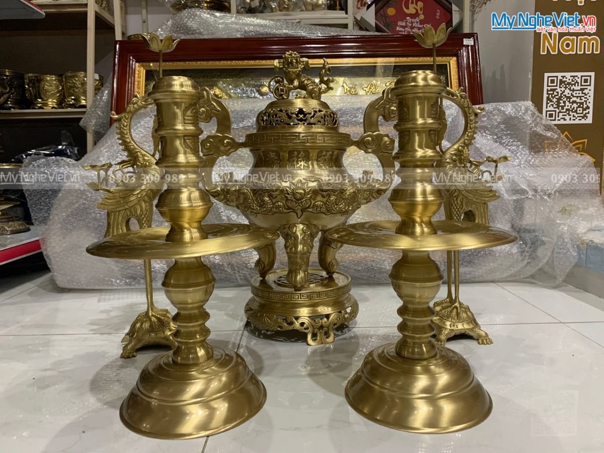Bộ Đồ Thờ Cúng Ngũ Sự Đồng cát tút rồng phụng