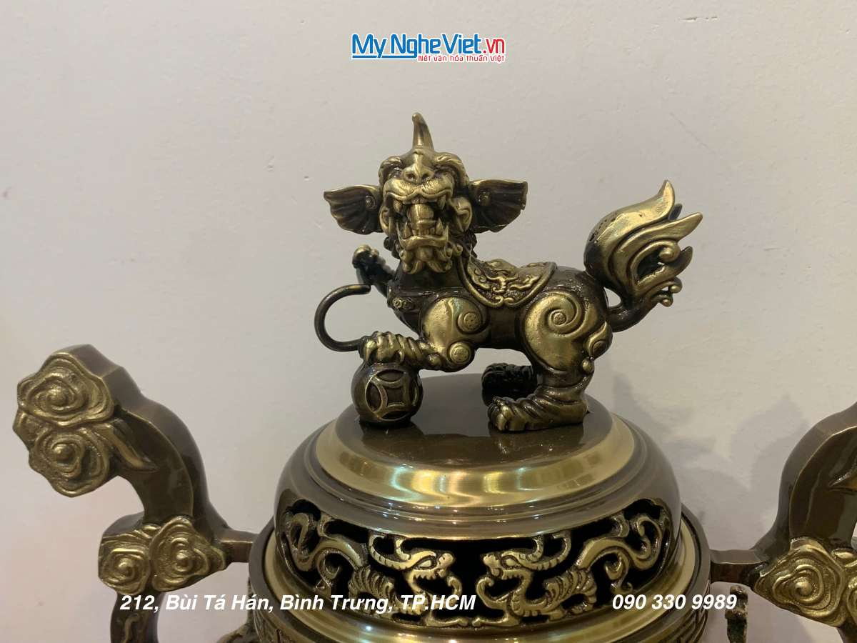 Bộ Ngũ Sự Bằng Đồng Cạo màu Chạm Rồng Phụng H40cm DD18/40NS cao mau