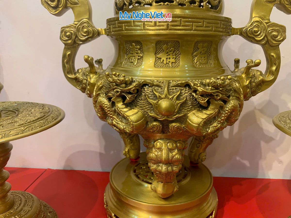 Bộ Tam Sự Bằng Đồng Vàng Đậm chạm Rồng MNV-DD18/40-2
