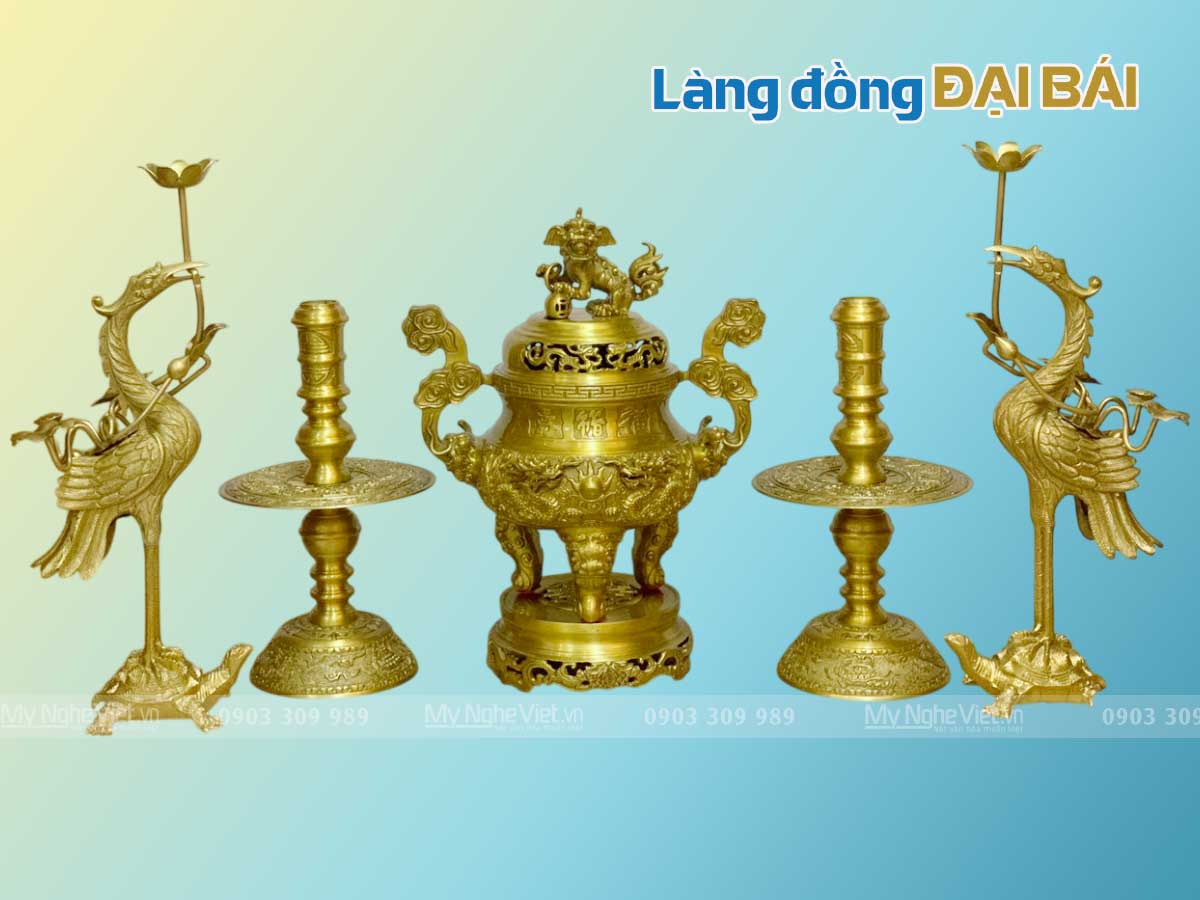 Bộ Lư (Đỉnh) Đồng Ngũ Sự vàng đậm DD18/40NSR