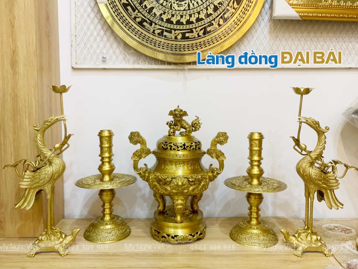 Bộ Lư (Đỉnh) Đồng Ngũ Sự vàng đậm DD18/40NSR