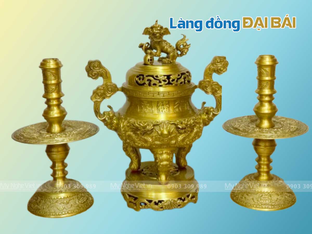 Bộ Tam Sự Cao Cấp Đồng Vàng Đậm chạm Rồng MNV-DD18/40Rvangdam