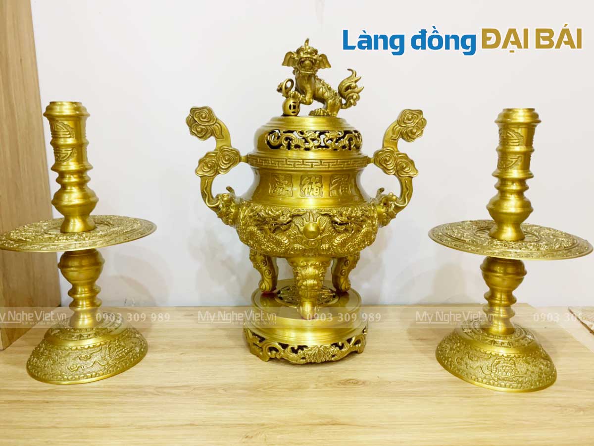 Bộ Tam Sự Cao Cấp Đồng Vàng Đậm chạm Rồng MNV-DD18/40Rvangdam