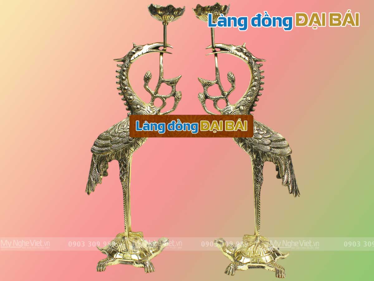 Bộ Lư (Đỉnh) Đồng Ngũ Sự và Đôi Chân Nến + Đôi Hạc Đồng - Bộ thờ cúng MNV-DD20-55
