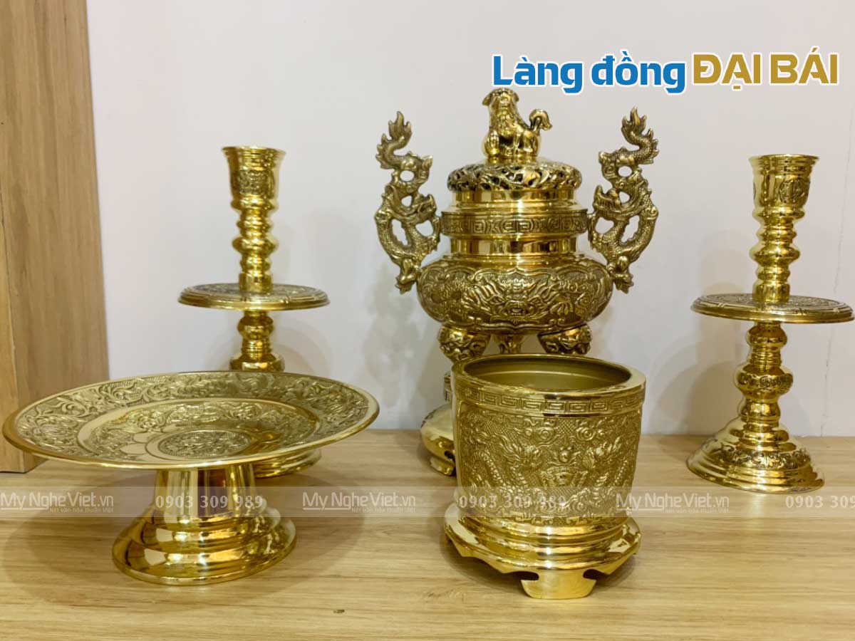 Bộ Lư đồng (Đỉnh đồng) -Bộ tam sự bằng đồng- Bộ thờ cúng MNV-DD18/H35