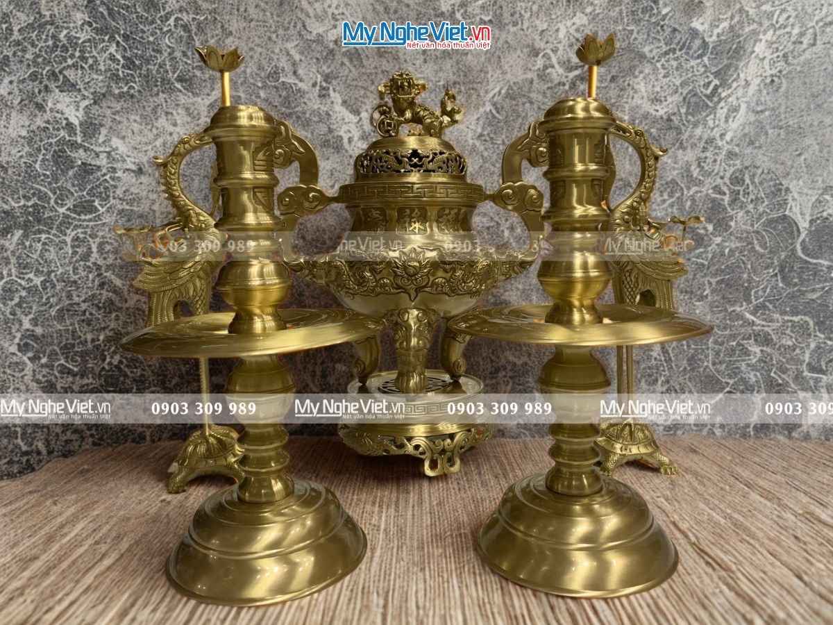 Bộ Đồ Thờ Cúng Ngũ Sự Đồng cát tút rồng phụng H50 DD18/50NSCT Bộ Đồ Thờ Cúng Ngũ Sự Đồng cát tút rồng phụng H50 DD18/50NSCT