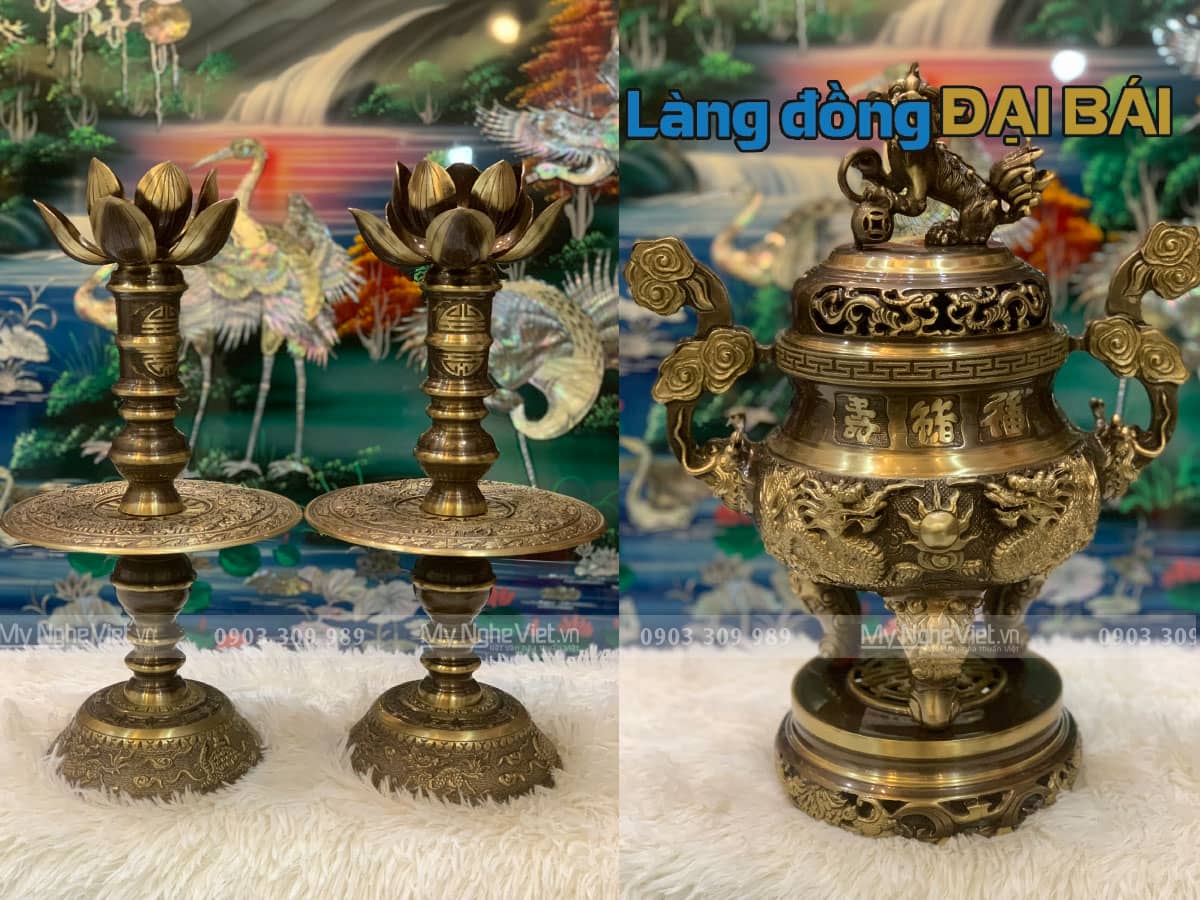 Bộ Tam Sự Bằng Đồng Cạo màu Chạm Rồng Phụng MNV-DD18/40 cao mau