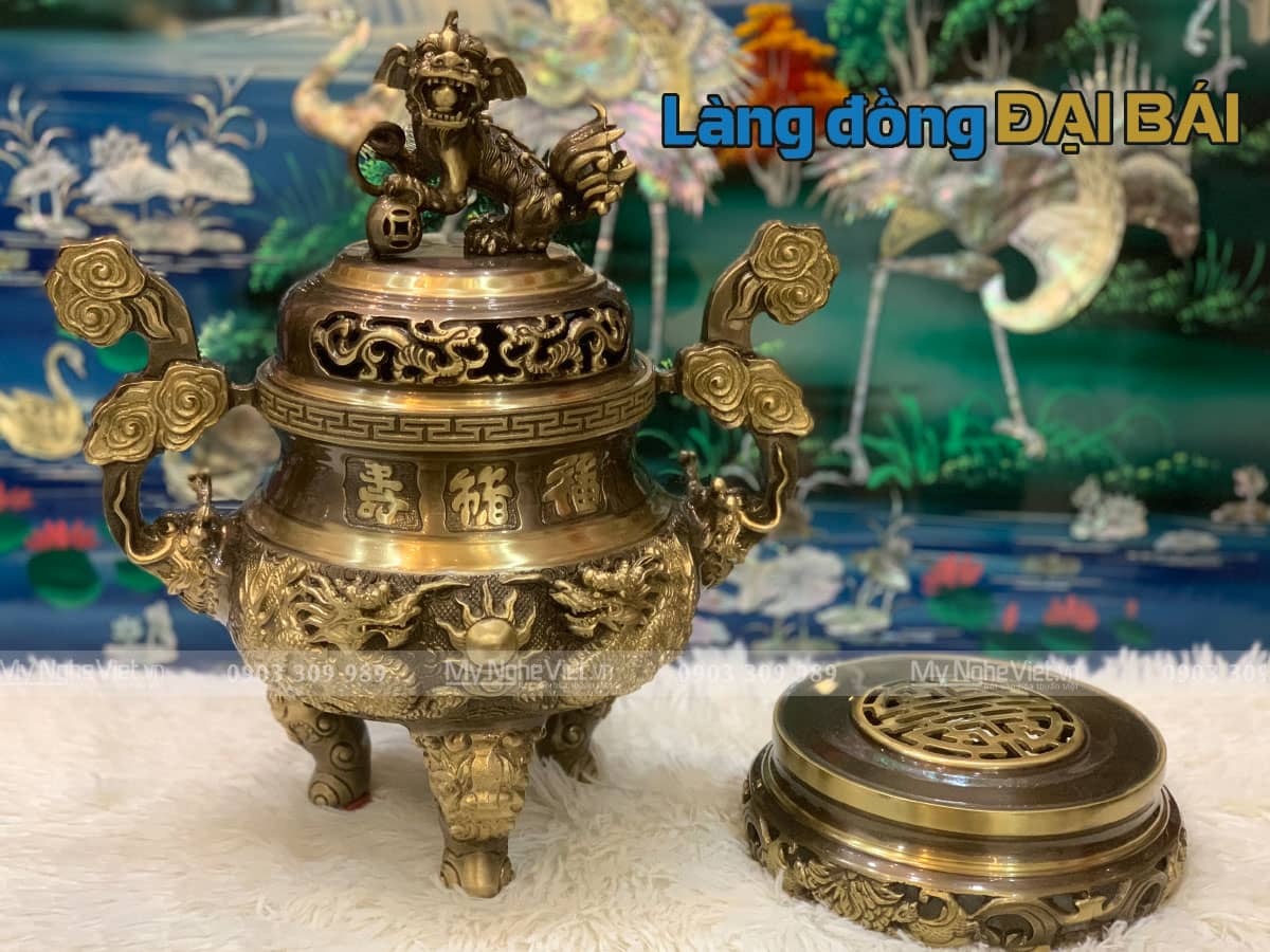 Bộ Tam Sự Bằng Đồng Cạo màu Chạm Rồng Phụng MNV-DD18/40 cao mau