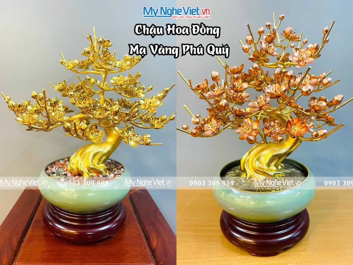 Bonsai Hoa Mai Đồng Mạ Vàng 24K MNVHD02