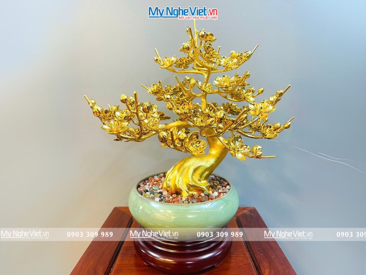 Bonsai Hoa Mai Đồng Mạ Vàng 24K