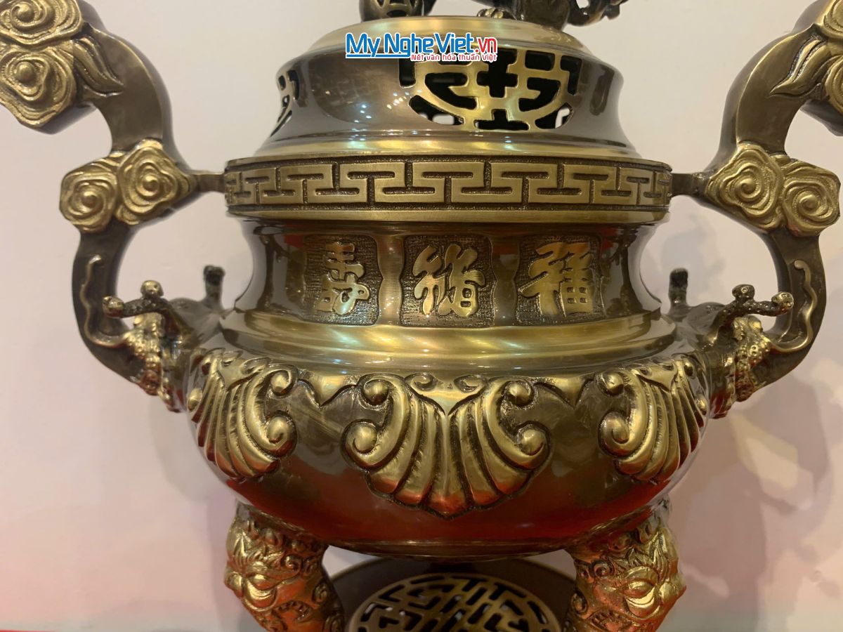 Bộ Tam Sự Cao Cấp Đồng Cạo màu Chạm Hoa Sồi MNV-DD18/40