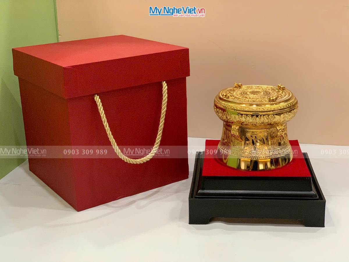 Trống đồng mạ vàng 24K D10cm - Đúc mạ vàng DD28-10D