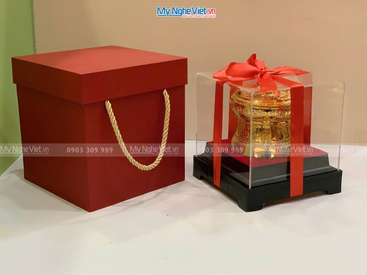 Trống đồng mạ vàng 24K D10cm - Đúc mạ vàng DD28-10D