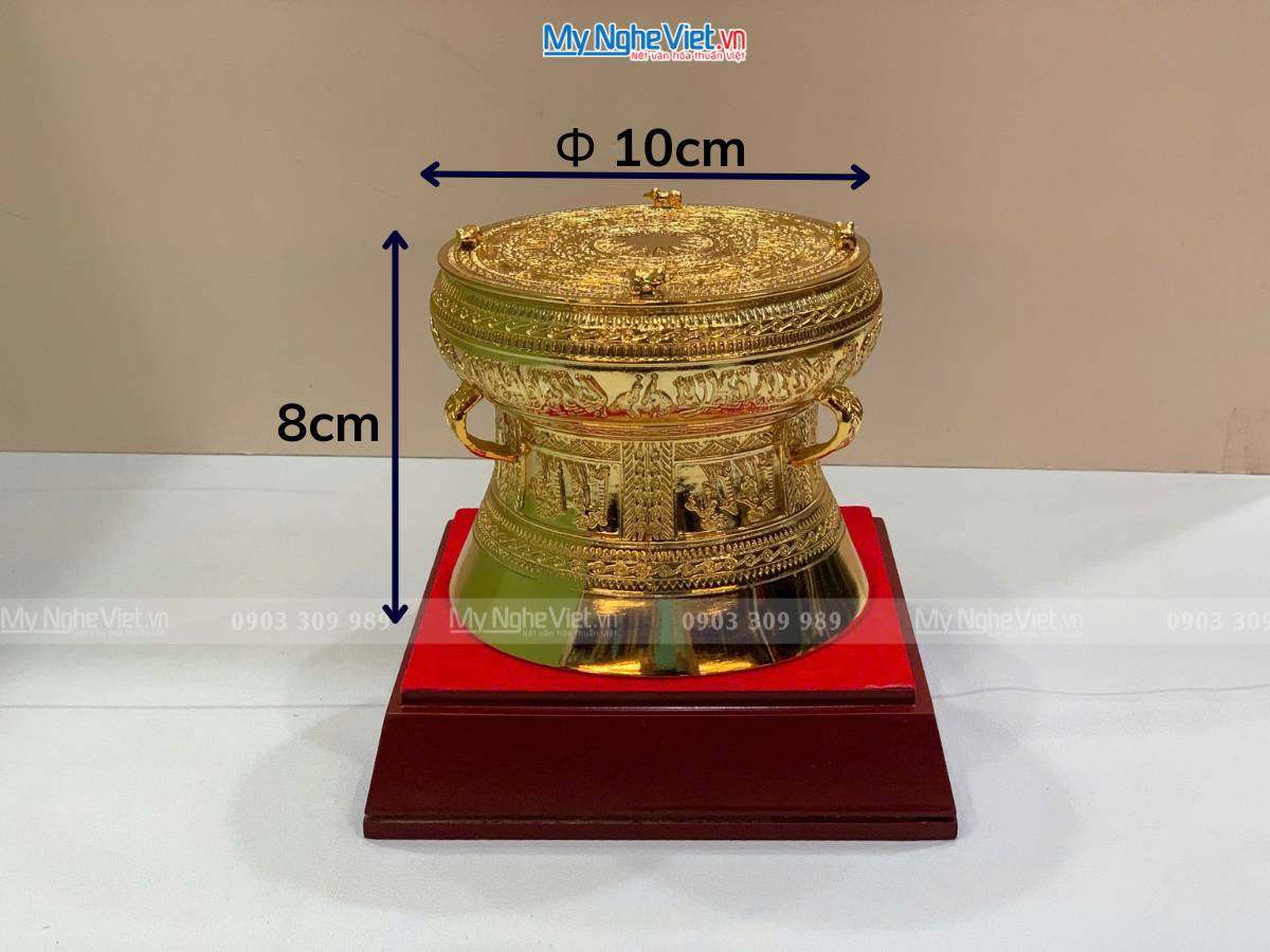 Trống đồng mạ vàng 24K D10cm - Đúc mạ vàng DD28-10D