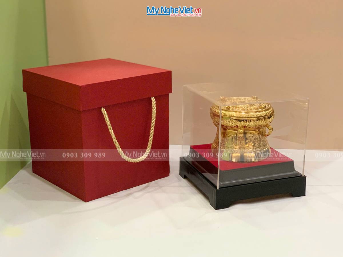 Trống đồng mạ vàng 24K D10cm - Đúc mạ vàng DD28-10D