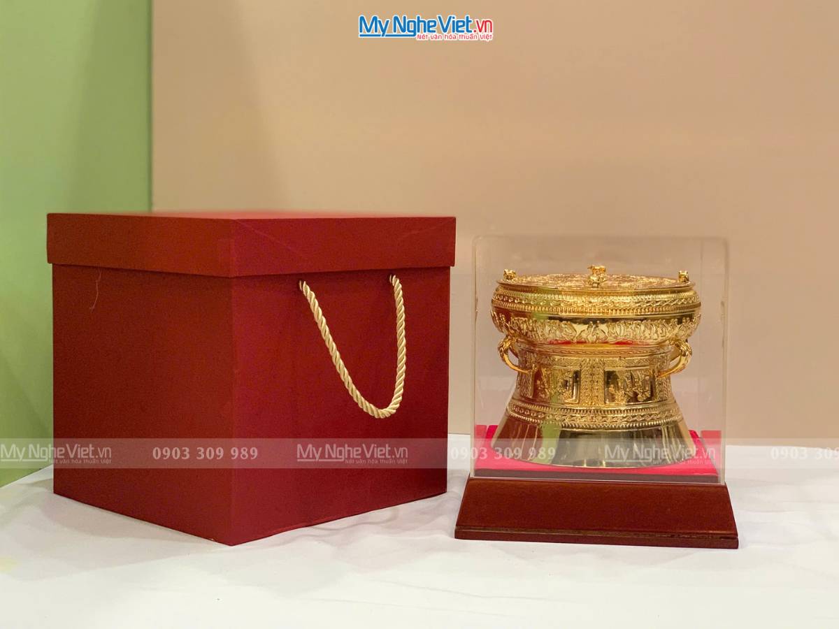 Trống đồng mạ vàng 24K D12cm - Đúc mạ vàng DD28-12D