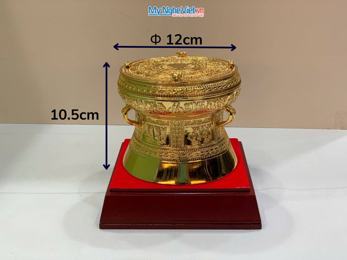 Trống đồng mạ vàng 24K D12cm - Đúc mạ vàng DD28-12D
