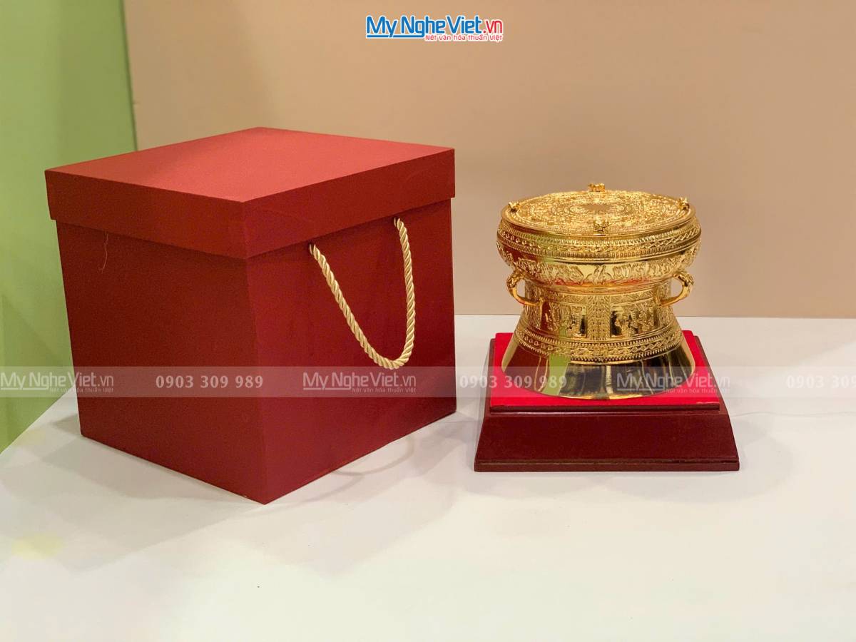 Trống đồng mạ vàng 24K D12cm - Đúc mạ vàng DD28-12D