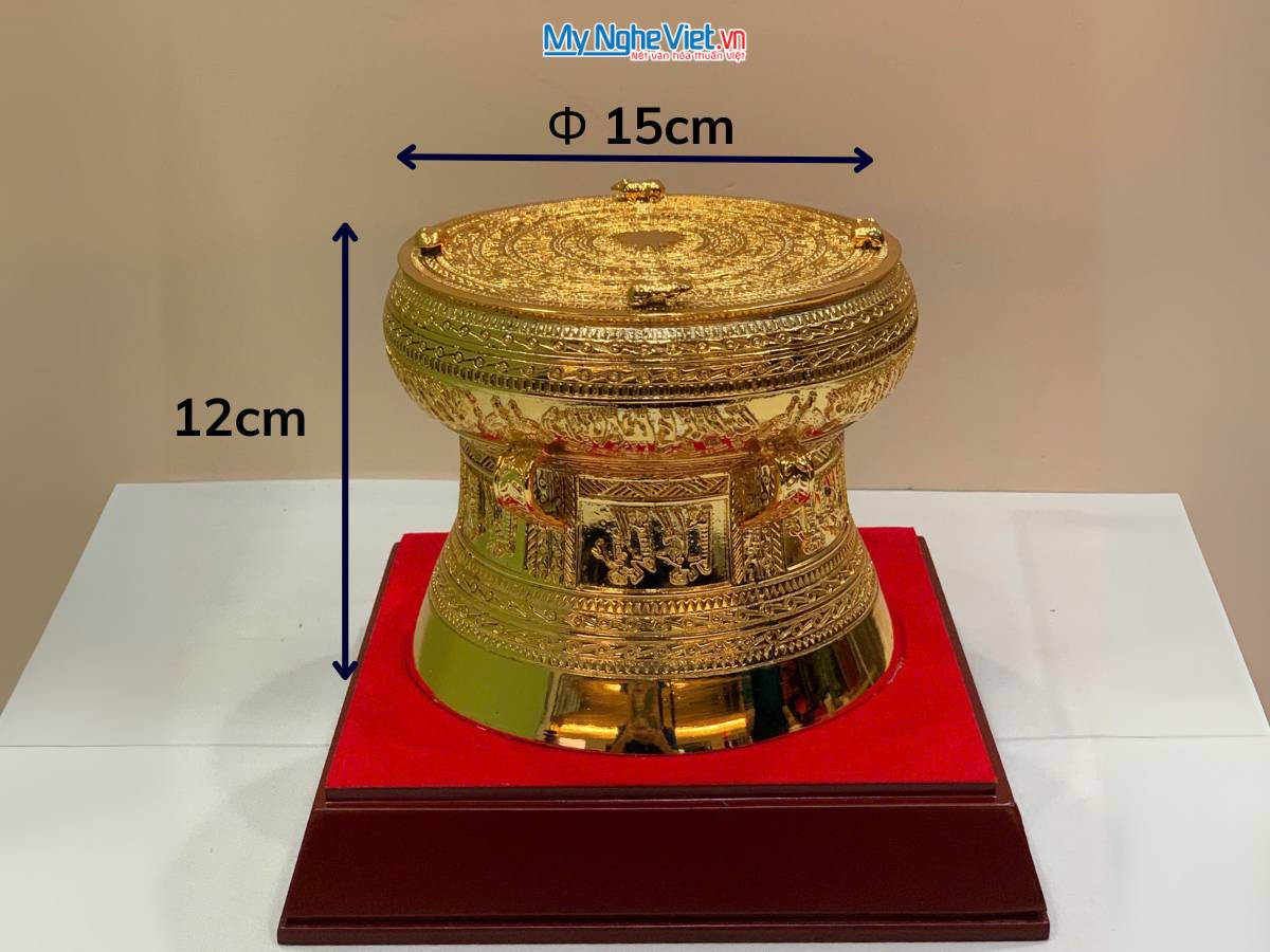 Trống đồng mạ vàng 24K D15cm - Đúc mạ vàng DD28-15D