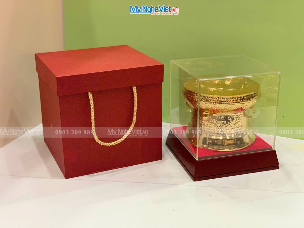 Trống đồng lưu niệm mạ vàng 24K D10cm - Gò mạ vàng DD28-10G