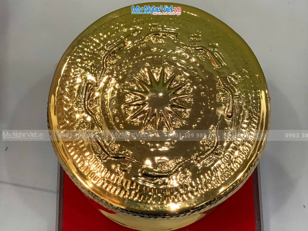 Trống đồng lưu niệm mạ vàng 24K D10cm - Gò mạ vàng DD28-10G