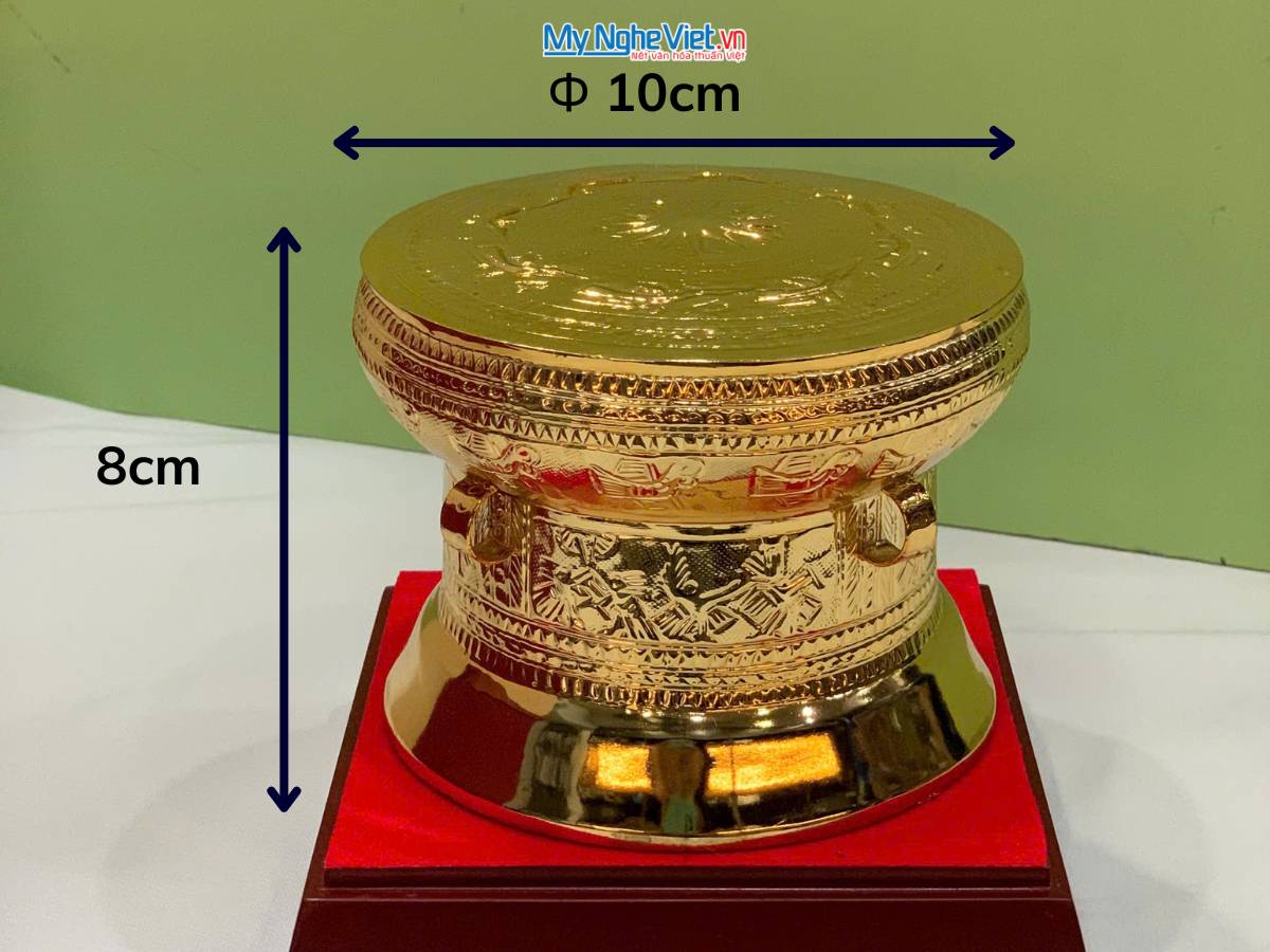 Trống đồng lưu niệm mạ vàng 24K D10cm - Gò mạ vàng DD28-10G