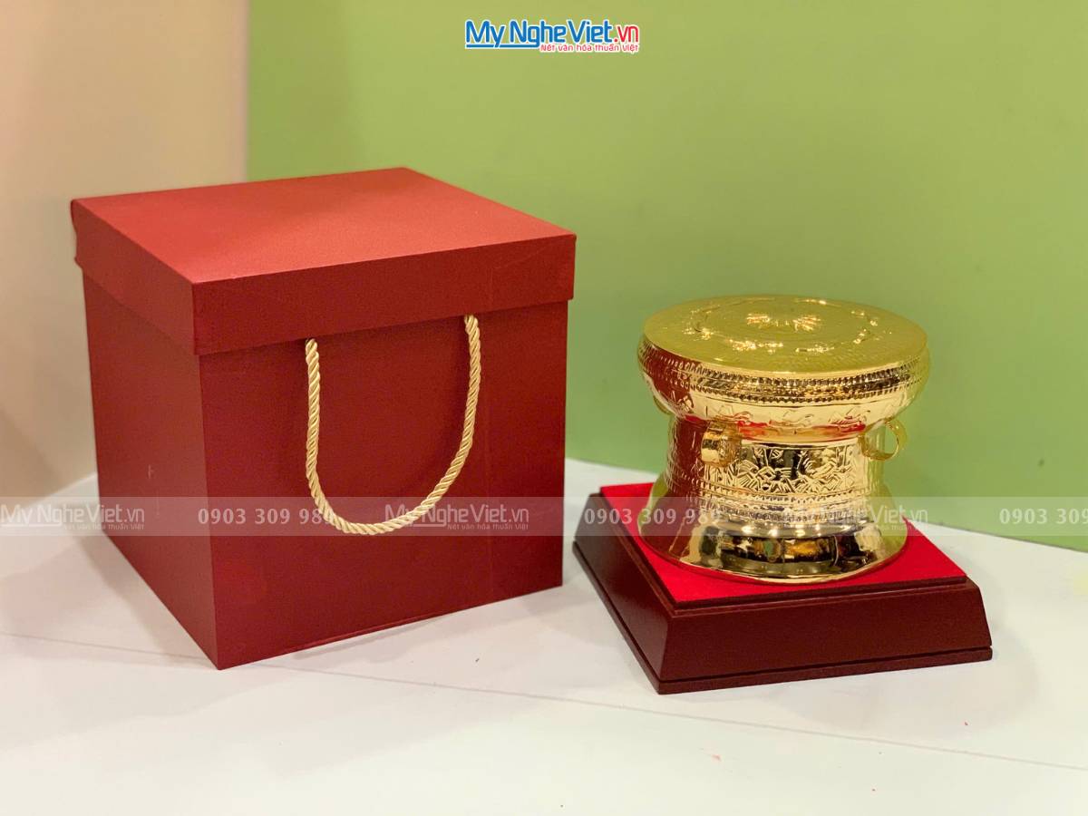 Trống đồng lưu niệm mạ vàng 24K D10cm - Gò mạ vàng DD28-10G