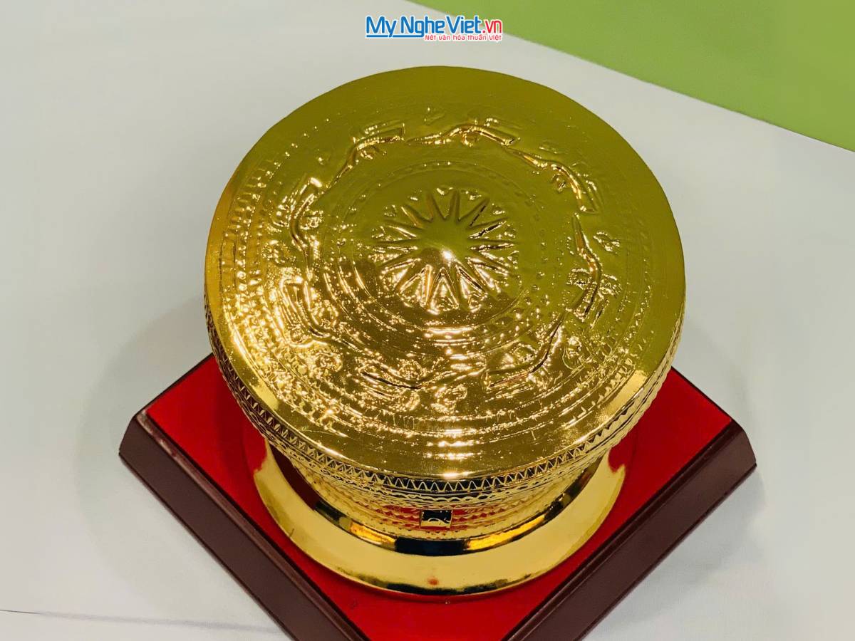 Trống đồng lưu niệm mạ vàng 24K D12cm - Gò mạ vàng DD28-12G