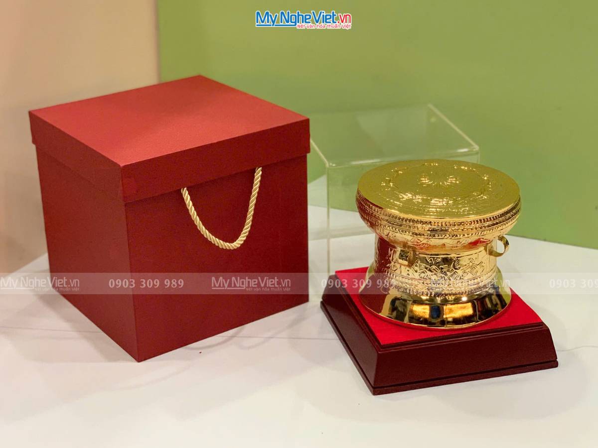 Trống đồng lưu niệm mạ vàng 24K D12cm - Gò mạ vàng DD28-12G