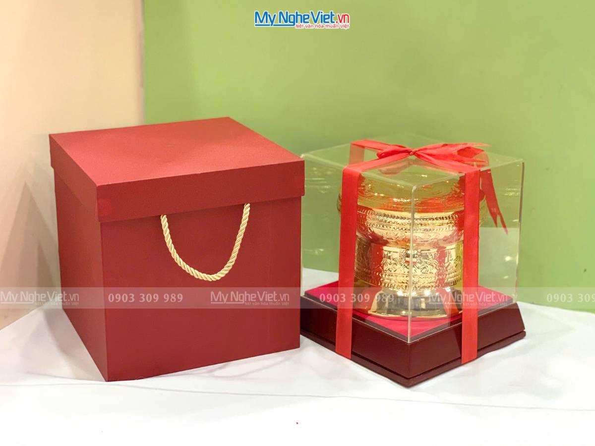 Trống đồng lưu niệm mạ vàng 24K D12cm - Gò mạ vàng DD28-12G