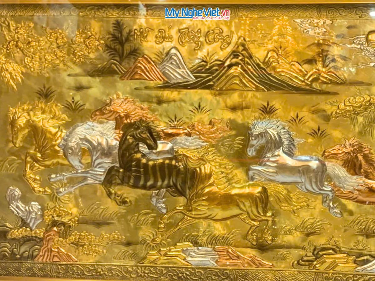 Tranh Đồng Mã Đáo thành công 90x170 khung vặn- Dát vàng 24k