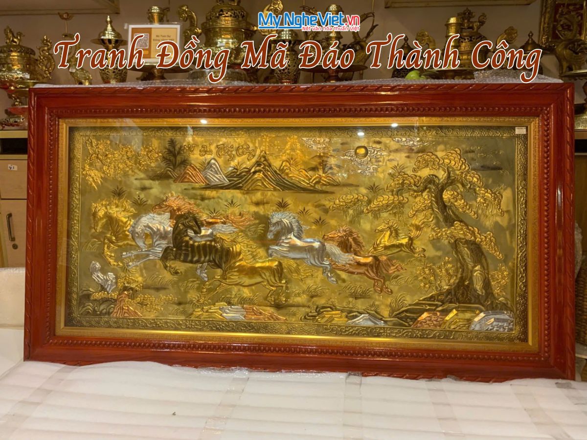 Tranh Đồng Mã Đáo thành công 90x170 khung vặn- Dát vàng 24k