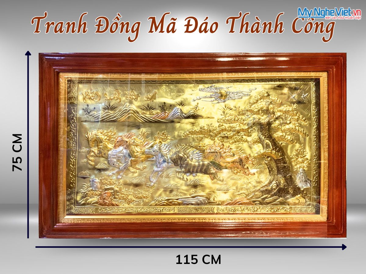 Tranh Đồng Mã Đáo thành công 90x170 khung vặn- Dát vàng 24k Tranh Đồng Mã Đáo thành công 90x170 khung vặn- Dát vàng 24k