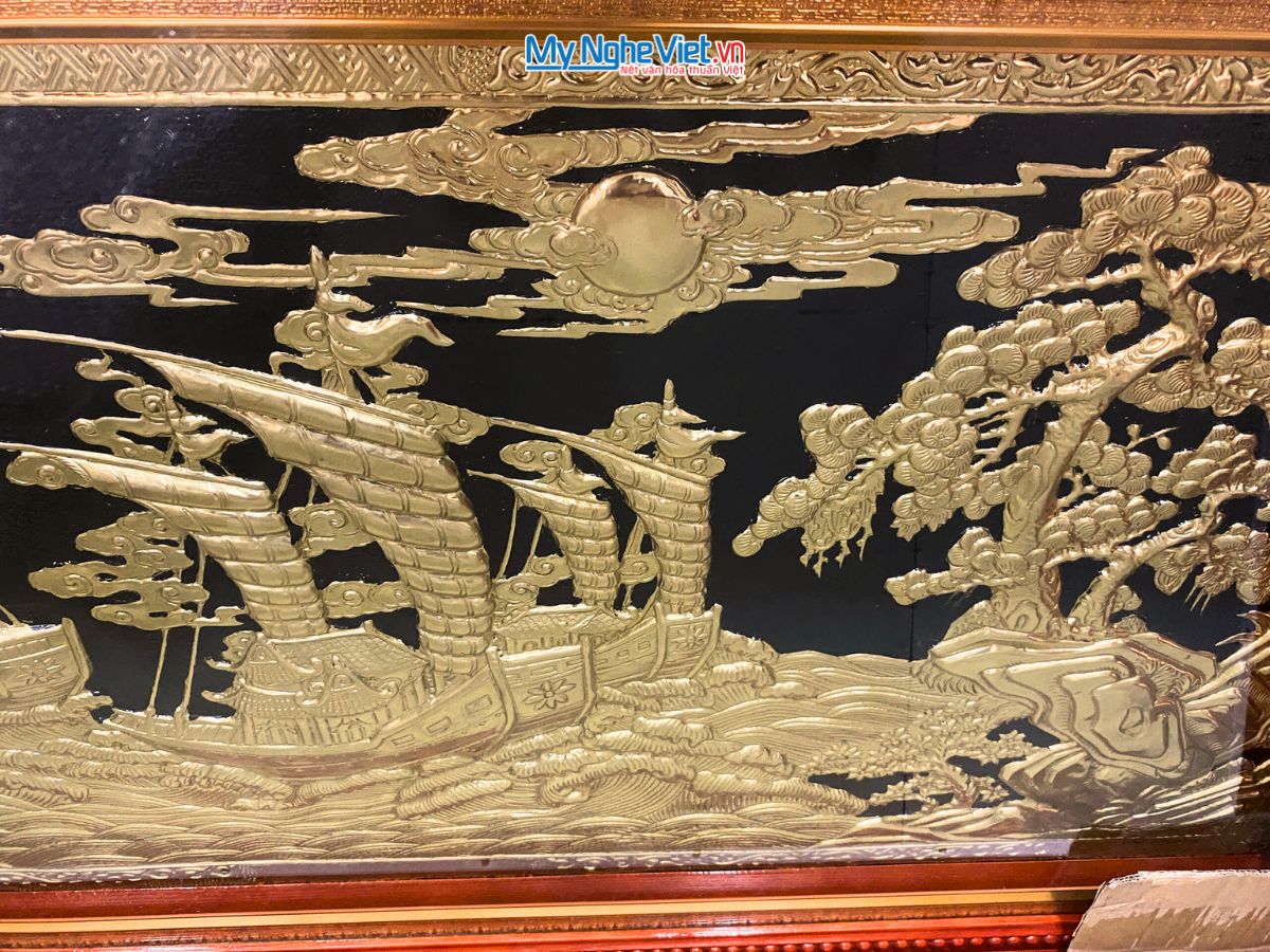 Tranh Đồng thuyền thuận Buồm nền đen có khung 90x170 DD979-1