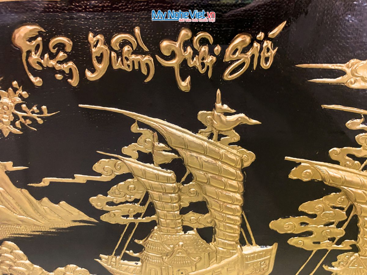 Tranh Đồng thuyền thuận Buồm nền đen có khung 90x170 DD979-1