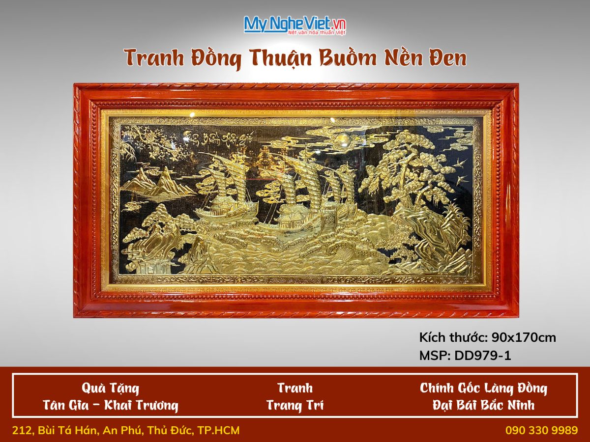 Tranh Đồng thuyền thuận Buồm nền đen có khung 90x170 DD979-1
