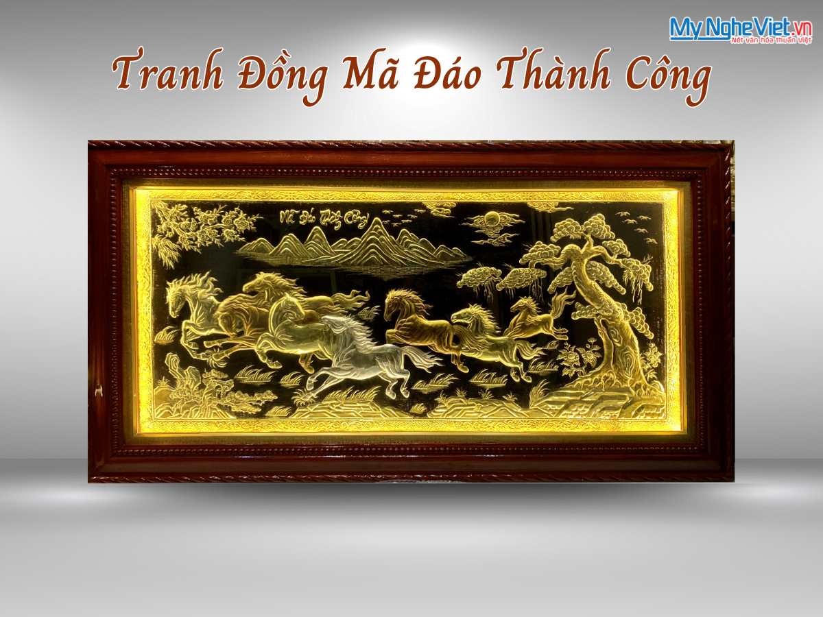 Tranh đồng Mã Đáo Thành Công cạo màu đèn led MNV-DD9178