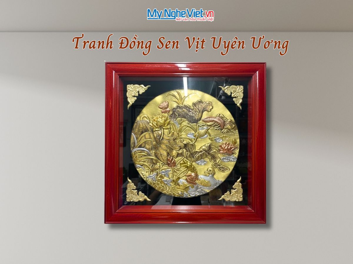 Tranh Đồng Sen Vịt Uyên Ương Đồng Hun Giả Cổ DD8282/4