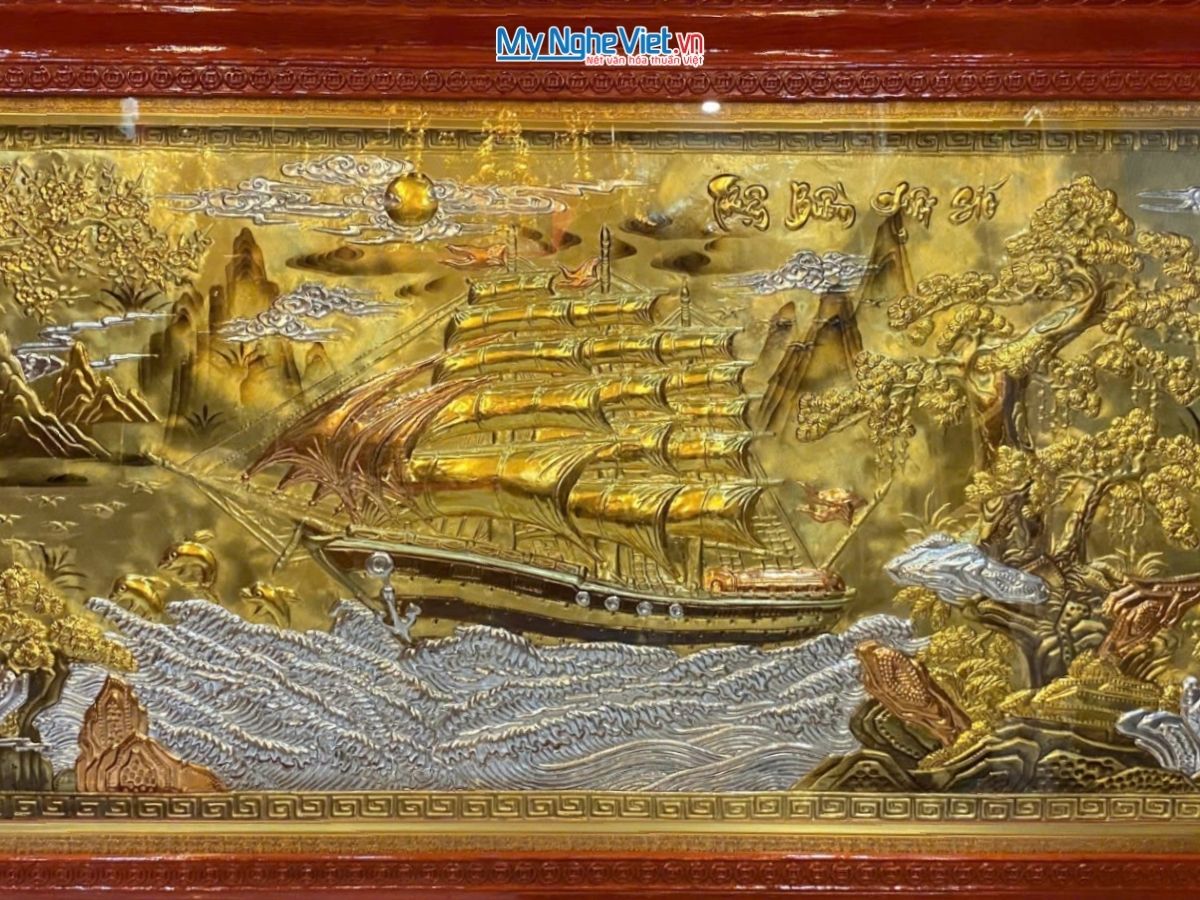 Tranh Đồng thuyền thuận buồm 90x170 khung vặn- Dát vàng 24k