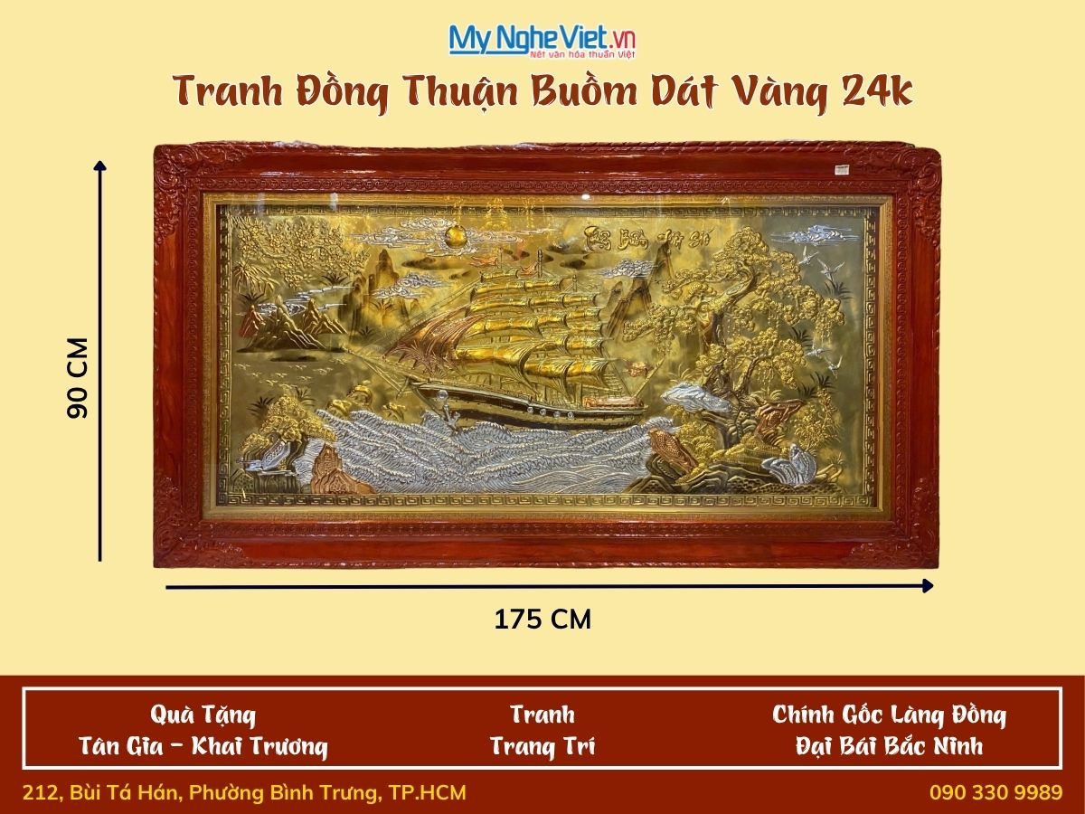 Tranh Đồng thuyền thuận buồm 90x170 khung vặn- Dát vàng 24k