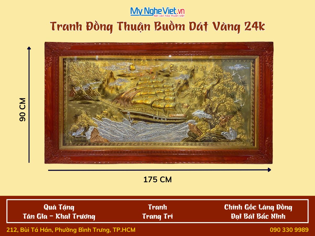 Tranh Đồng thuận buồm xuôi gió 90x170 cao cấp - Dát vàng 24k MNV-DD9179-1
