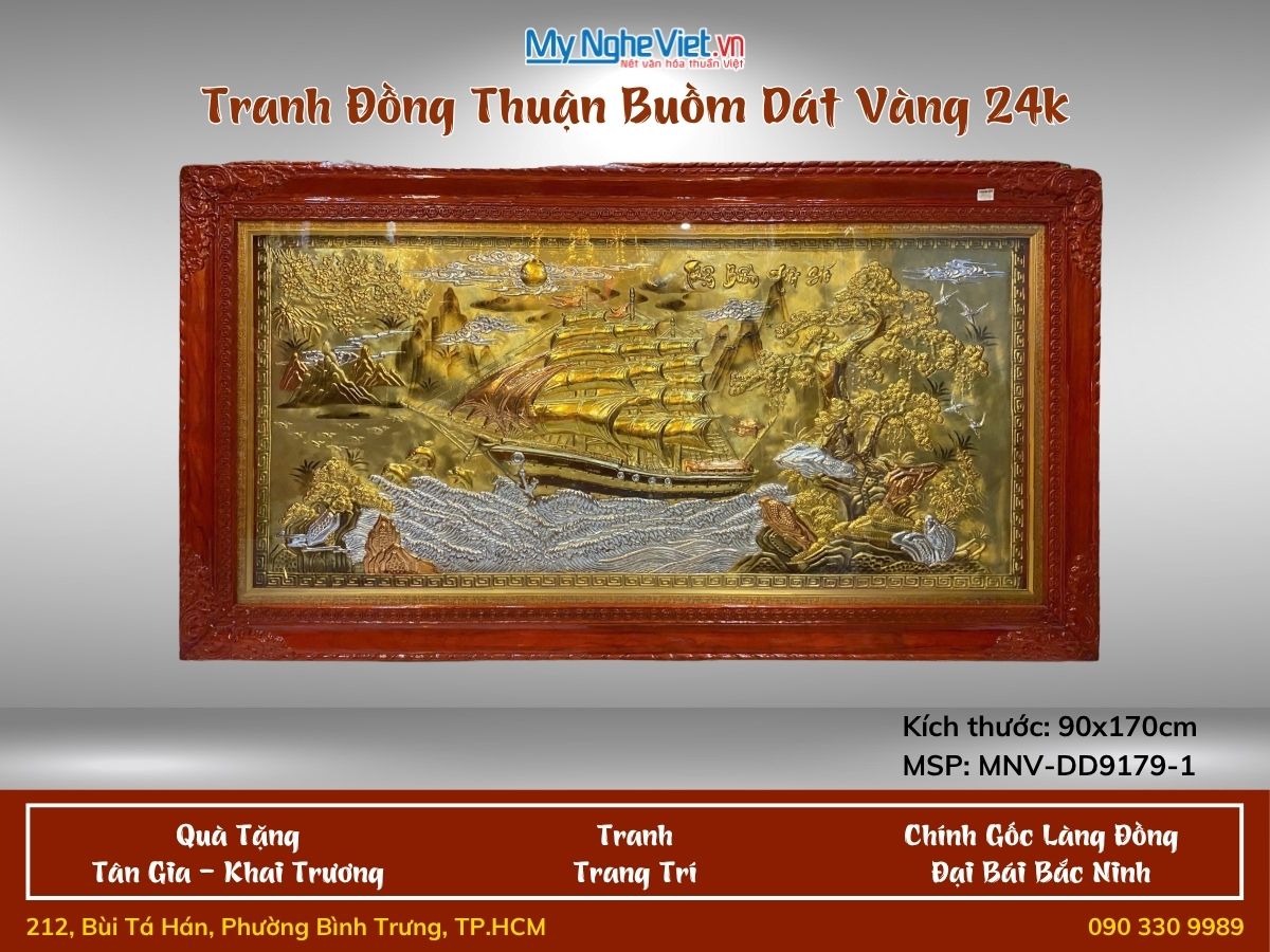 Tranh Đồng thuyền thuận buồm 90x170 khung vặn- Dát vàng 24k