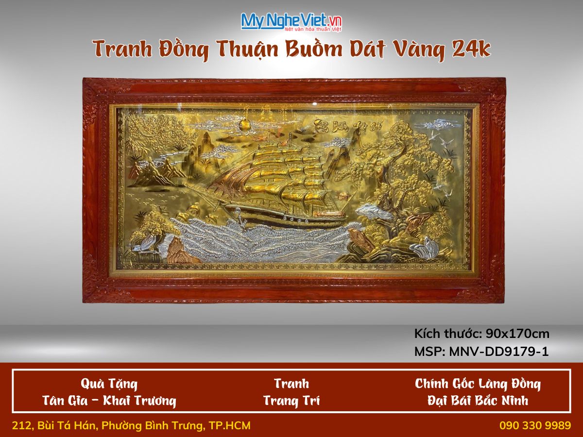 Tranh Đồng thuận buồm xuôi gió 90x170 cao cấp - Dát vàng 24k MNV-DD9179-1