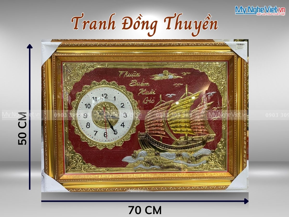Tranh Đồng Chữ Thư Pháp - Đồng Hồ Chữ Thuận Buồm Xuôi Gió MNV-DD012-2