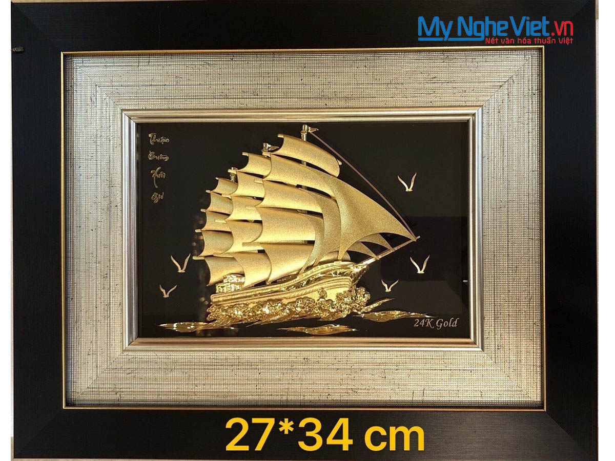 Tranh Thuận Buồm Xuôi Gió  Dát Vàng tặng Tân Gia 27x 34