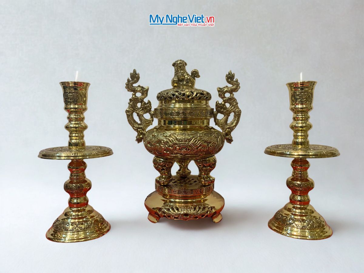 Bộ Lư đồng (Đỉnh đồng) -Bộ tam sự bằng đồng- Bộ thờ cúng MNV-DD18/H35